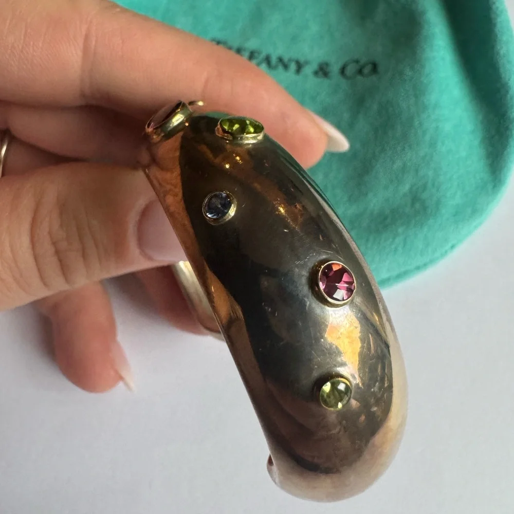 Tiffany & Co Sterling Silver and 18K Gold Multi-Gemstone Cuff 6" Wrist 85.6g - Picture 13 of 16
